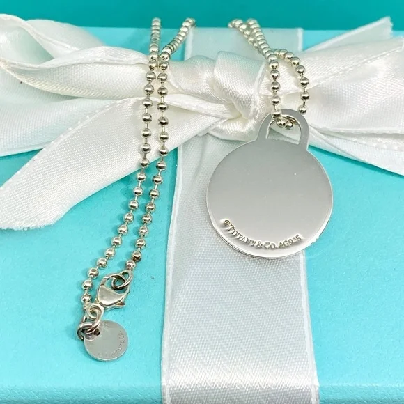 Authentic Tiffany & Co. Sterling Silver Engravable Round Charm Necklace 18” - Picture 1 of 3